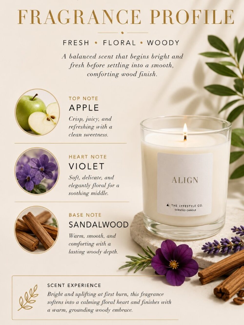 The Lyfestyle Co Align 8 oz Candle Apple Violet Sandalwood Luxury Soy NIB - Picture 4 of 5